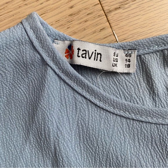 TAVIN Dress, Long Sleeve, Flowy Mini, Pleated, Blue/Pink/White, Women's (US 14) - Picture 5 of 9